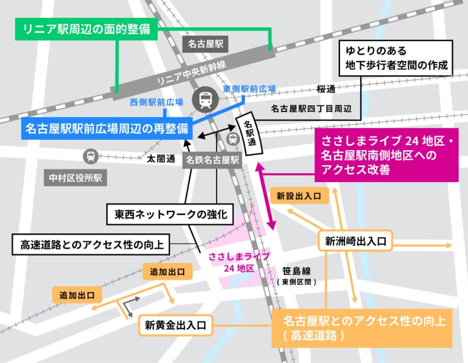名古屋駅周辺の開発予定図